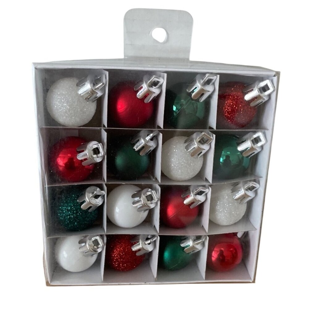 Ashland Mini Christmas Ornaments Red White Green Glitter 16 pc Decorative Balls
